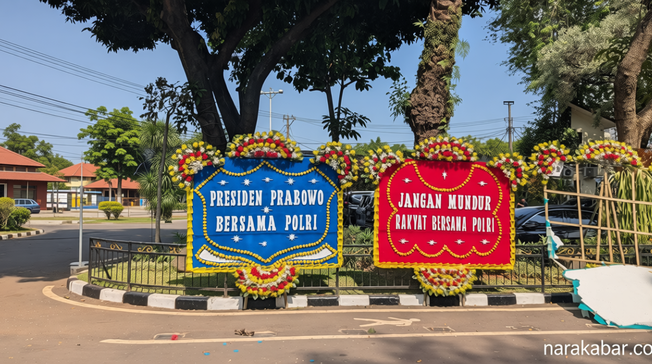 ‘Jangan Mundur!’ Karangan Bunga Dukung Polri Usut Korupsi Jampidsus Muncul di Polda Metro
