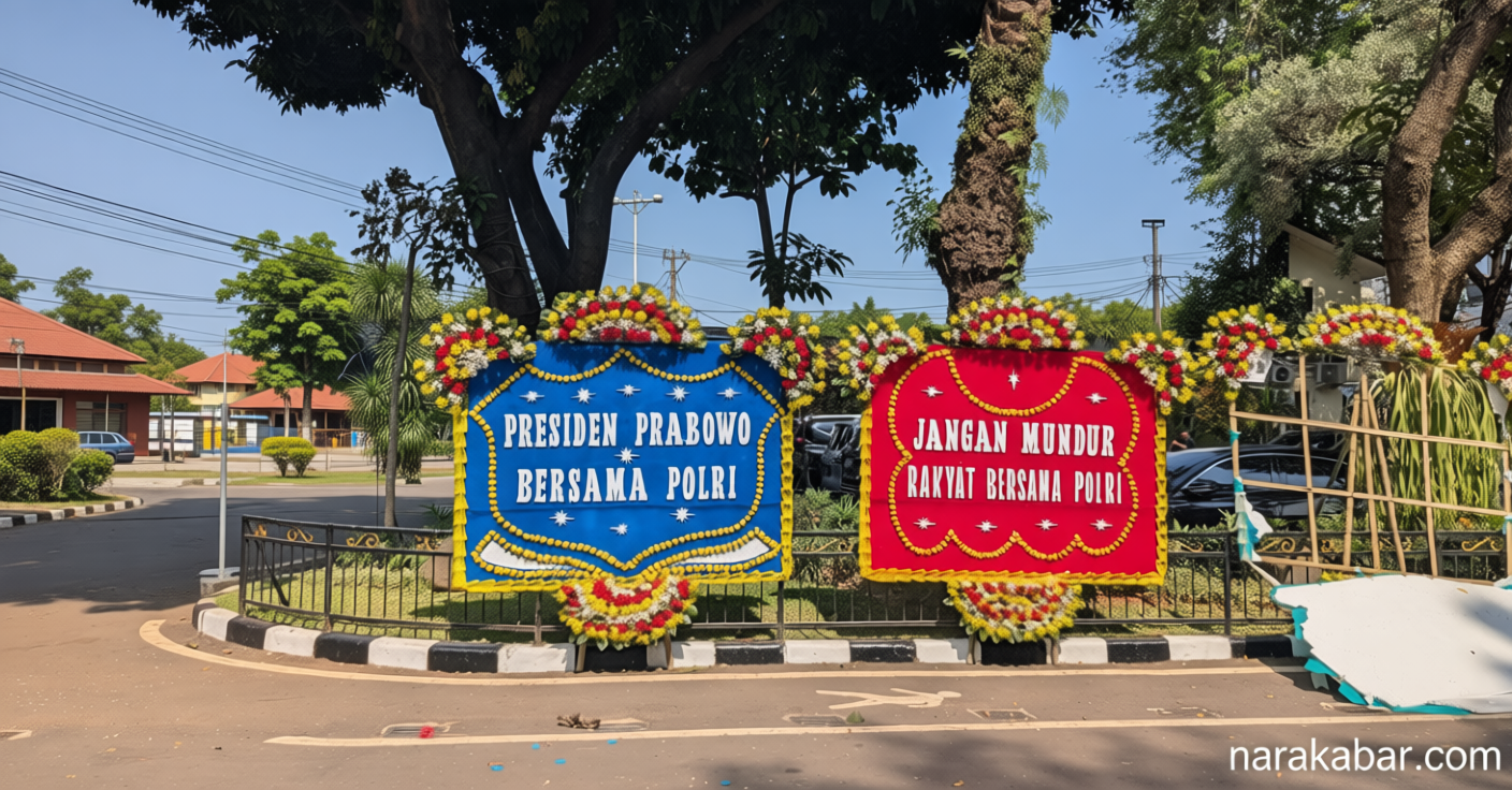 ‘Jangan Mundur!’ Karangan Bunga Dukung Polri Usut Korupsi Jampidsus Muncul di Polda Metro