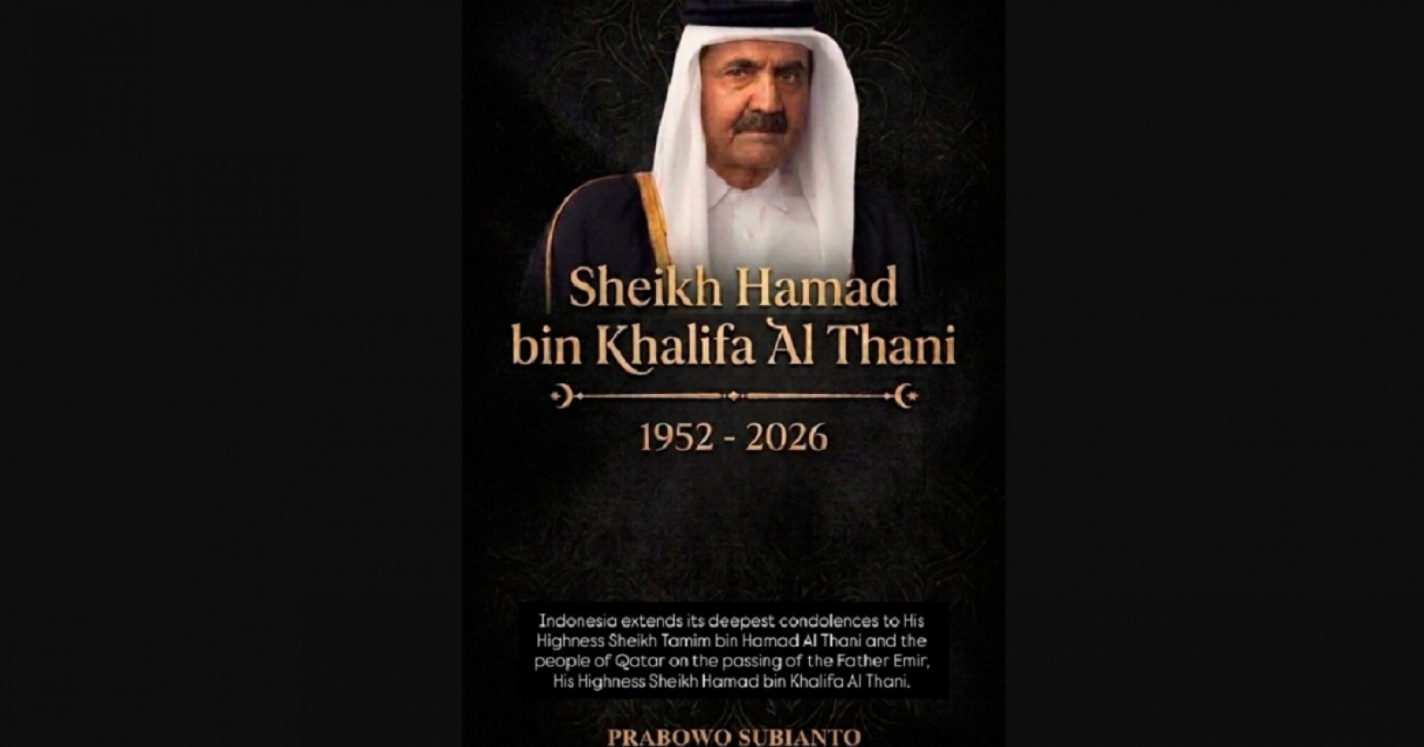 Special Plan: Prabowo Sampaikan Belasungkawa Wafatnya Mantan Emir Qatar Sheikh Hamad bin Khalifa Al Tahni