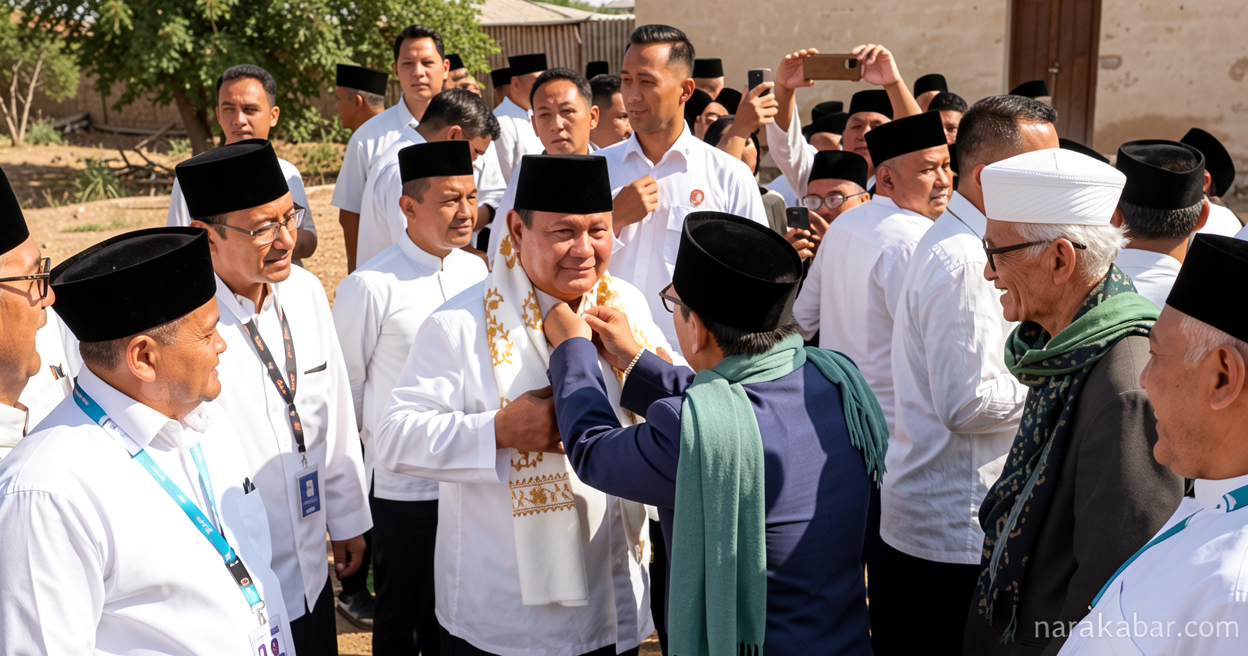 Prabowo Tiba di Jombang, Dapat Sorban Putih dari Pengasuh Ponpes